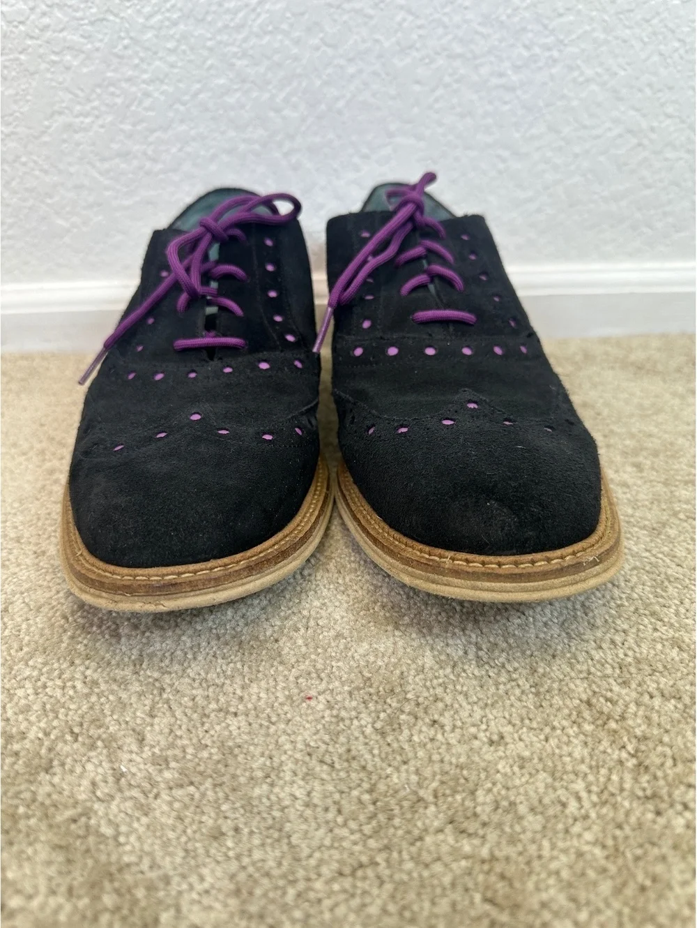Giorgio Brutini Sz 10 Black Suede Wingtip Oxford Purple Accents Derby Preppy